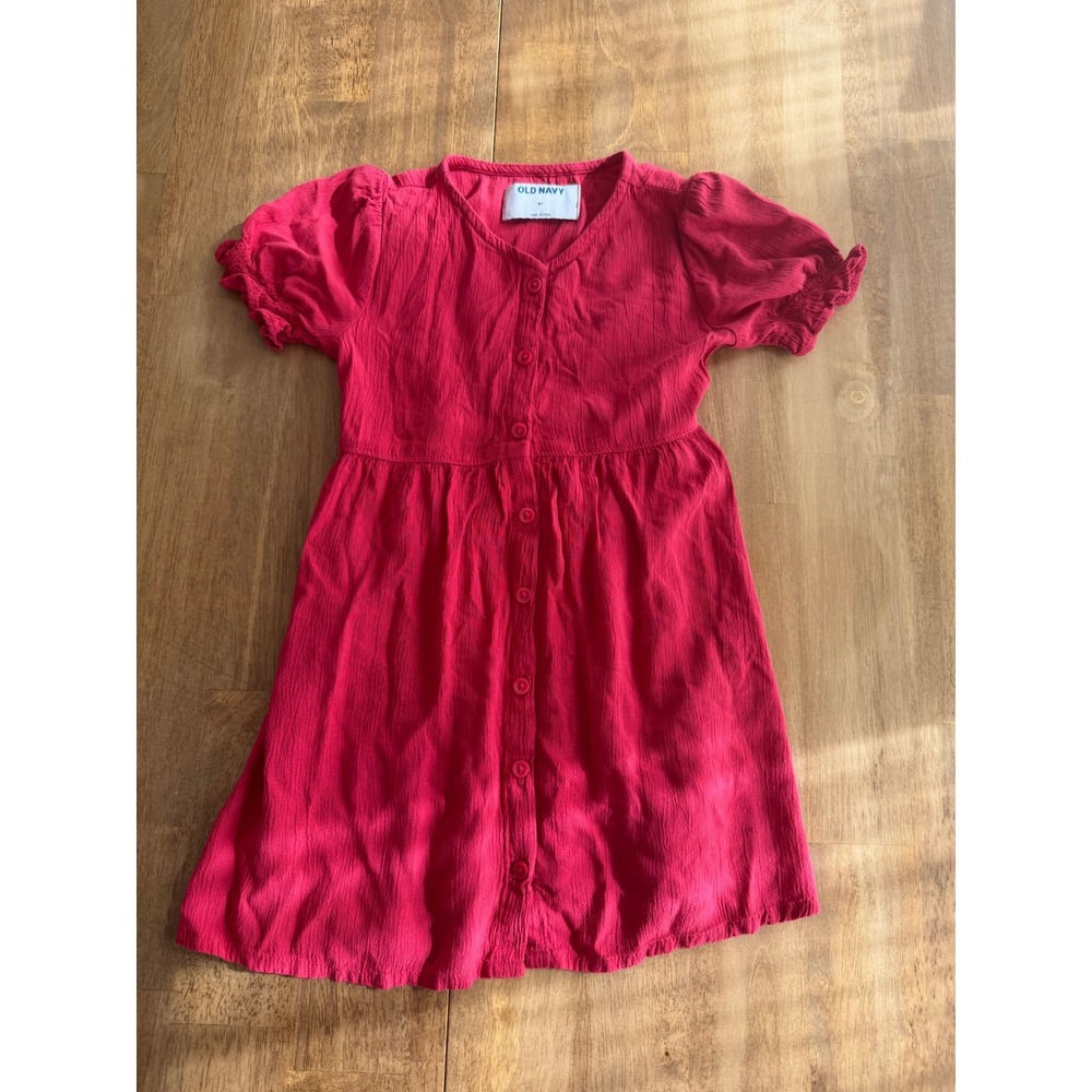 Old Navy Toddler Girls Red Button Front Short Sleeve Gauze Dress Size 3T